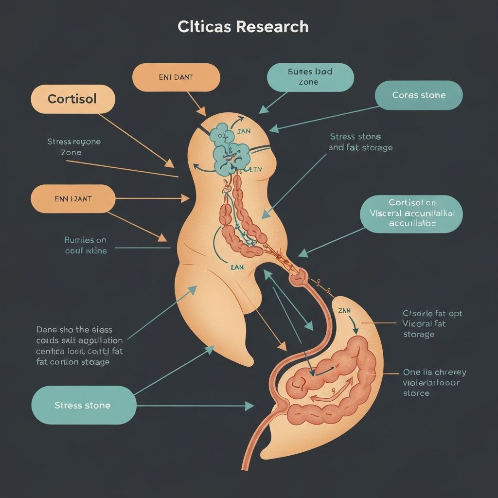 Scientific visualization of cortisol and stress hormone effects on central fat accumulation